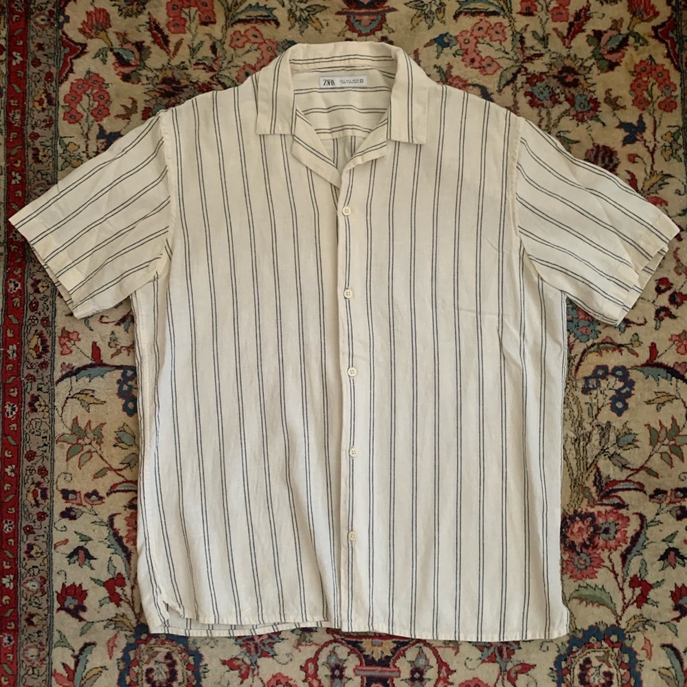 Zara Striped Camp Collar Shirt - L